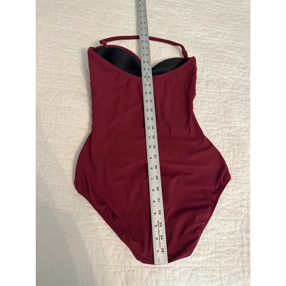 Profile by Gottex Ruched‎ One Piece Swimsuit Red Laced Halter Size 10